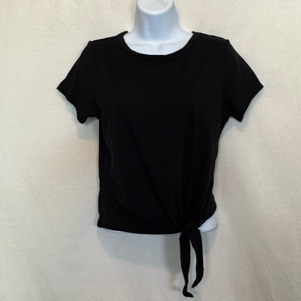 H-1 Olivia Rae Black Waist Tie Short Sleeve‎ Pullover Blouse Size M